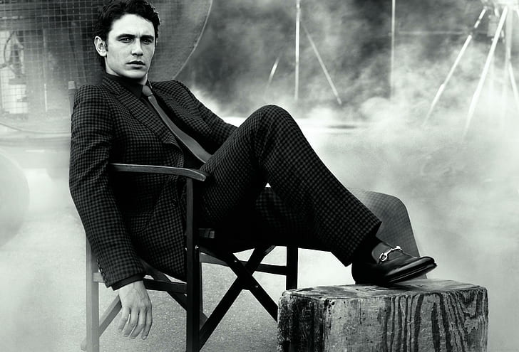 James Franco in black and white, grayscale man in suit jacket photography, james, franco, actor, celebrity, HD wallpaper