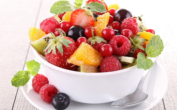 Köstlicher Fruchtsalat, Erdbeere, Himbeere, Brombeere, Erdbeere und Beere und blauer Beerensalat, köstlich, Frucht, Salat, Erdbeere, Himbeere, Brombeere, HD-Hintergrundbild