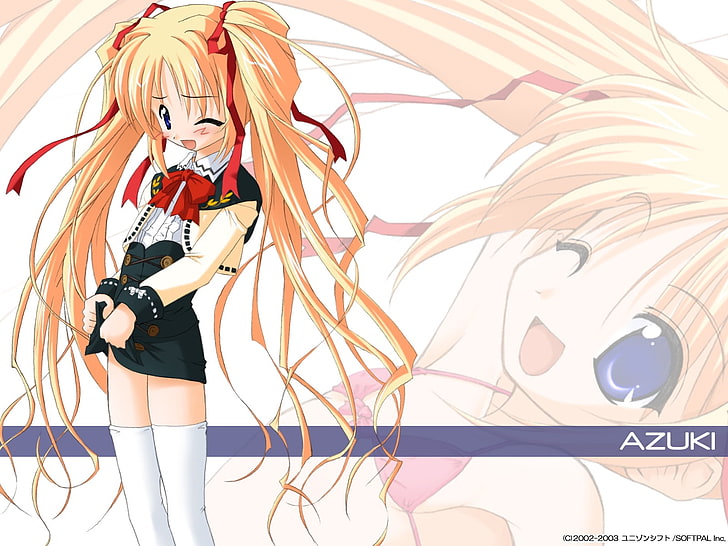 Ilustración de personaje de anime femenino de pelo amarillo, munekyun heart de koishiteru, niña, rubia, guiño, calcetines, Fondo de pantalla HD