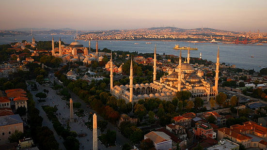 högvinkelfotografering av Blå moskén Istanbul Turkiet, Blå moskén, Istanbul, Turkiet, Turism, Resor, HD tapet HD wallpaper