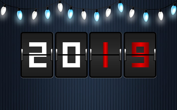 Новый год, 2019 (год), цифры, синий фон, HD обои