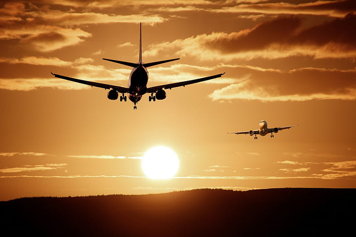 Plane landing on sunset HD wallpapers free download | Wallpaperbetter