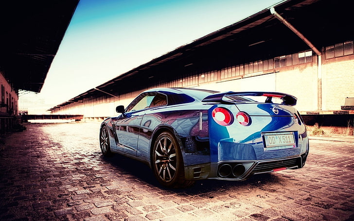 blue, cars, gt r, nissan, r35, reflections, scenic, skyline, vehicles, HD wallpaper