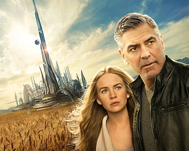 George Clooney Tomorrow Land movie poster, Girl, City, Light, Fantasy, Clouds, Sky, Blue, Sun, and, Wallpaper, Old, Eyes, Blonde, Future, Land, Frank, Year, Walt Disney Pictures, George Clooney, Man, Movie, Film, Hair, Adventure, Garden, Buildings, Sci-Fi, Walker, Young, Tower, Mystery, 2015, Tomorrow, Britt Robertson, Newton, Tomorrowland, Wheat, Casey, Tall, Margins, Casey Newton, Frank Walker, HD wallpaper HD wallpaper