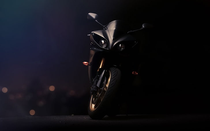 черный спортивный мотоцикл, Yamaha YZF, R1, автомобиль, велосипед, HD обои