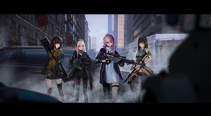 anime, Girls Frontline, gun, Girls_Frontline, girls with guns, AR15 (Girls Frontline), m4a1 (girls frontline), M4 SOPMOD II (Girls Frontline), M16 (Girls Frontline), Wallpaper HD