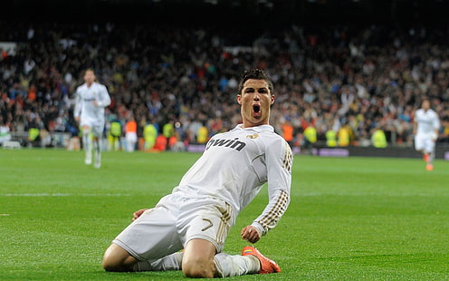 Cristiano Ronaldo Świętuje, Ronaldo, szczęśliwy, prawdziwy Madryt, Tapety HD HD wallpaper