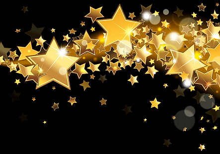 ilustración de estrellas, estrellas, luces, fondo, oro, brillo, dorado, resplandor, brillo, brillo, Fondo de pantalla HD HD wallpaper