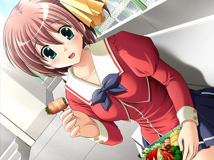สาวอนิเมะในการกิน, Anime, Girl, Eating, วอลล์เปเปอร์ HD