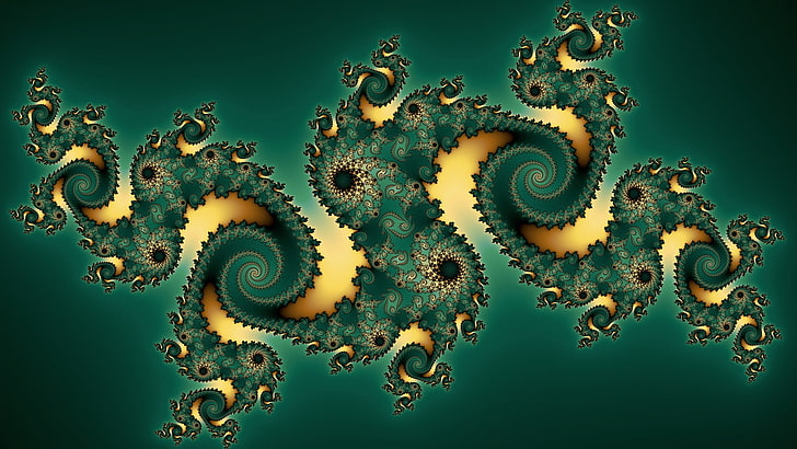 line, abstraction, Wallpaper, pattern, curls, fractal, picture, green background, yellow light, HD wallpaper