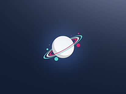 Сатурна икона, минимализъм, планета, син, ярък, прост фон, цифрово изкуство, HD тапет HD wallpaper