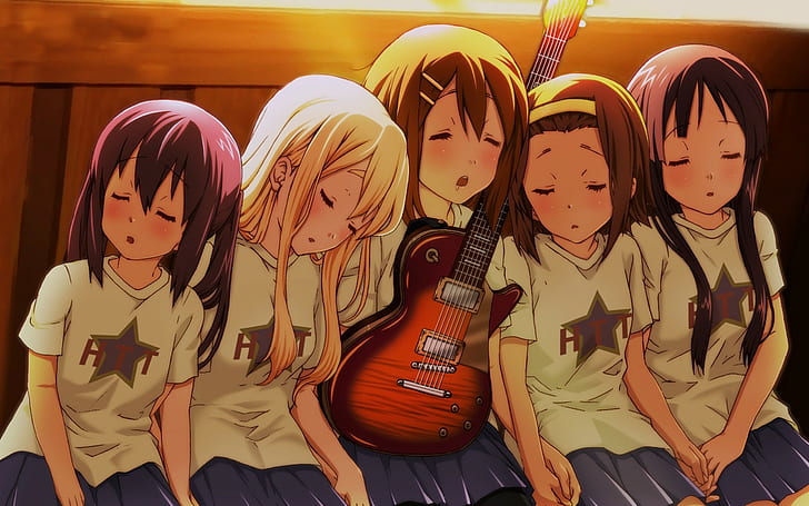 K-ON !, gadis-gadis anime, Hirasawa Yui, Nakano Azusa, Akiyama Mio, Kotobuki Tsumugi, Tainaka Ritsu, Wallpaper HD