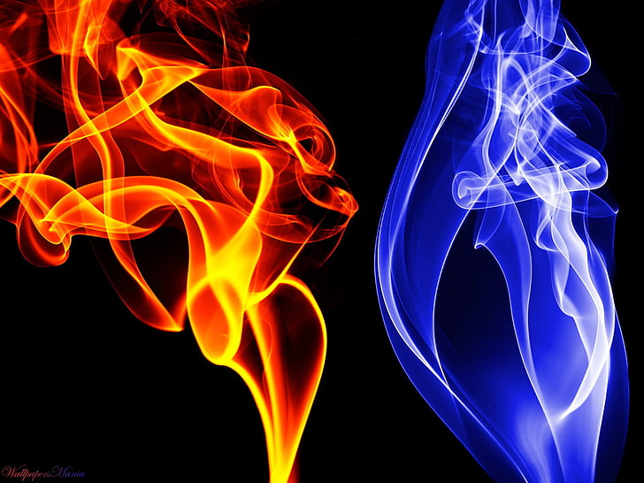 青と赤の炎のデジタル壁紙、青、赤、色、煙、 HDデスクトップの壁紙