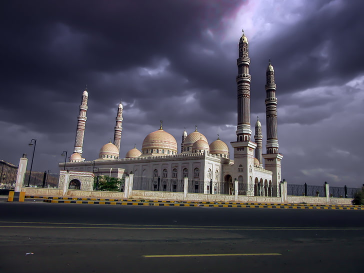 yemen, saleh mosque, architecture, dark clouds, Others, HD wallpaper
