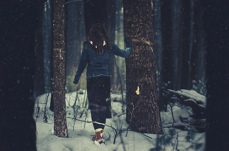 여자, 여자 야외, 나무, 겨울, 눈, HD 배경 화면