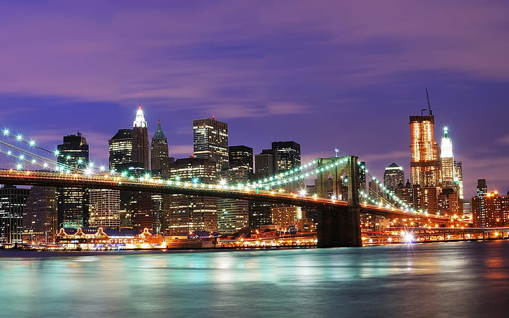 الولايات المتحدة ليلة مدينة نيويورك ، الولايات المتحدة ، نيويورك ، المدينة ، الليل، خلفية HD