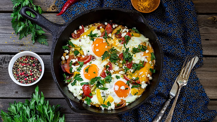 hidangan, makanan, telur goreng, sarapan, sarapan siang, Wallpaper HD