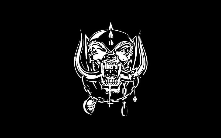 Motorhead Heavy Metal Hard Rock Dark Skull Skulls Висококачествена картина, бял и черен череп и рог, музика, тъмно, твърдо, тежко, високо, метал, моторхед, картина, качество, рок, череп, черепи, HD тапет
