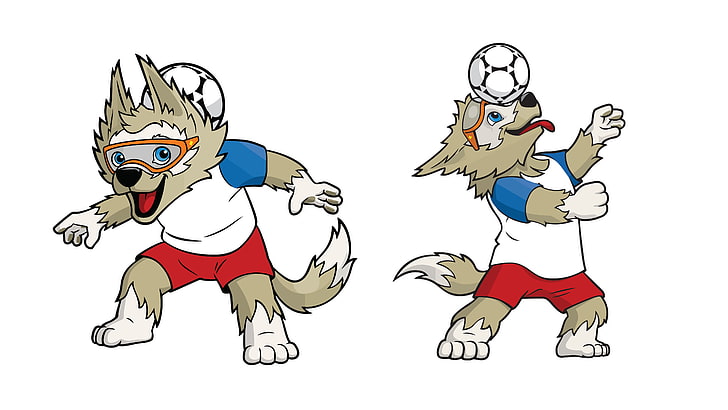 FIFA Dünya Kupası, Zabivaka, maskot, basit arka plan, kurt, futbol topu, HD masaüstü duvar kağıdı