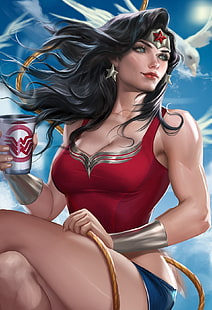Wonder Woman илюстрация, Sakimichan, реалистична, Wonder Woman, DC Comics, HD тапет HD wallpaper