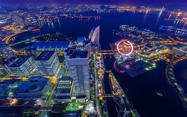 Japonya Tokyo Kent Yokohama Şehir Işıkları 2560 × 1600, HD masaüstü duvar kağıdı