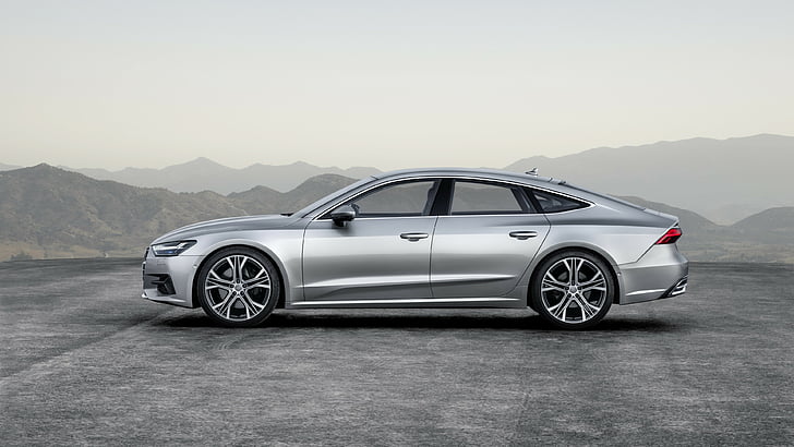 silver sedan parked on gray pavement, Audi A7 Sportback, 2018 Cars, 4k, HD wallpaper