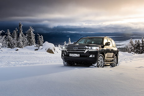 أسود Toyota SUV، snow، SUV، Toyota، Black، Land Cruiser، Land Cruiser 200، خلفية HD HD wallpaper