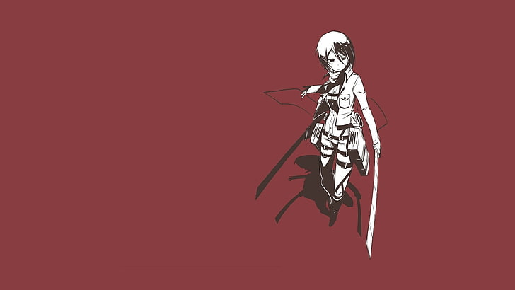 male anime character wallpaper, Shingeki no Kyojin, Mikasa Ackerman, red, simple background, HD wallpaper