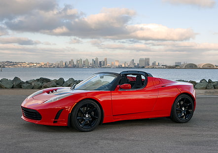 Tesla Roadster Sport, En Hızlı Elektrikli Otomobiller, elektrikli arabalar, kırmızı, spor arabalar, HD masaüstü duvar kağıdı HD wallpaper