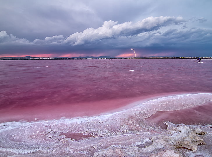 Pink Lake In Spain, red sea, Europe, Spain, Pink, Lake, Salt, Valencia, Salinas, Torrevieja, HD wallpaper