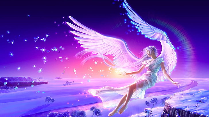 天使、おとぎ話、妖精、翼、空、冬、翼、ファンタジーアート、夢のような、夢、女性、 HDデスクトップの壁紙