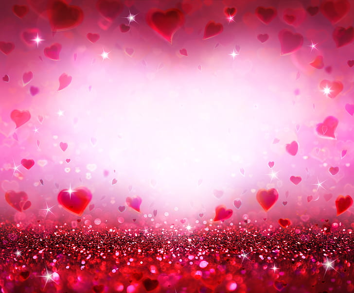 пайети, сърца, любов, розово, романтично, боке, блясък, HD тапет