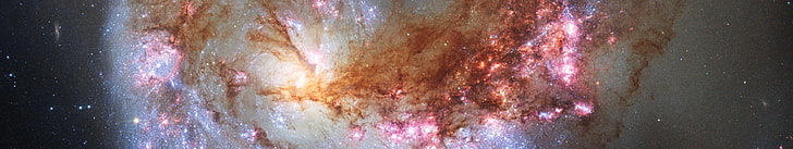 илюстрация на мъглявина, ESA, пространство, мъглявина, дълбоко поле на Хъбъл, звезди, слънца, галактика, троен екран, множество дисплеи, HD тапет