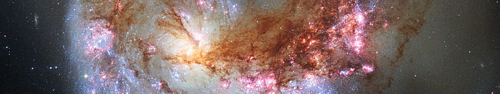 space, suns, nebula, multiple display, stars, galaxy, Hubble Deep Field, triple screen, ESA, HD wallpaper