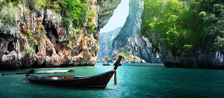 Thailand, Thailand, laut, alam, pulau, perahu, kapal, batu, bahtera, air, liburan, santai, Wallpaper HD