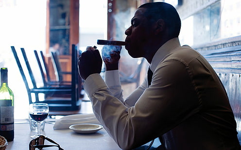 Jay Z Smoking, men's white dress shirt, HD wallpaper HD wallpaper
