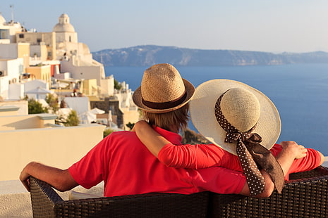 Sommer, Paar, Meer, Liebe, Santorini, Griechenland, HD-Hintergrundbild HD wallpaper