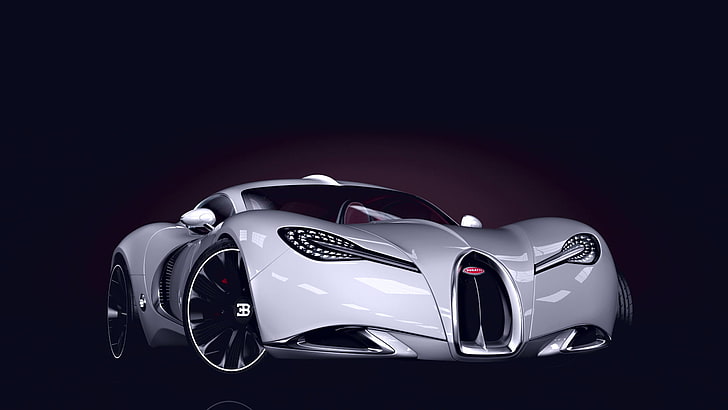 серебристый Bugatti Chiron coupe, Bugatti, концепт-арт, суперкар, белые машины, Veneno, автомобиль, HD обои