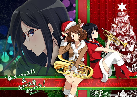 Anime, som!Eufônio, Asuka Tanaka, Natal, Férias, Kumiko Oumae, Reina Kousaka, Estação, HD papel de parede HD wallpaper