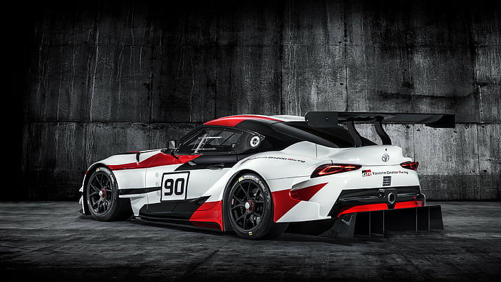 svart, röd och vit sportbil, Toyota GR Supra Racing Concept, Geneva Motor Show 2018, 5k, HD tapet