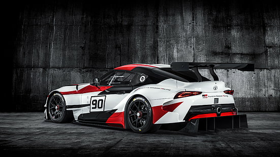 черен, червен и бял спортен автомобил, Toyota GR Supra Racing Concept, автосалон в Женева 2018, 5k, HD тапет HD wallpaper