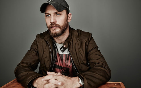 men's brown zip-up jacket, tom hardy, actor, cap, beard, HD wallpaper HD wallpaper