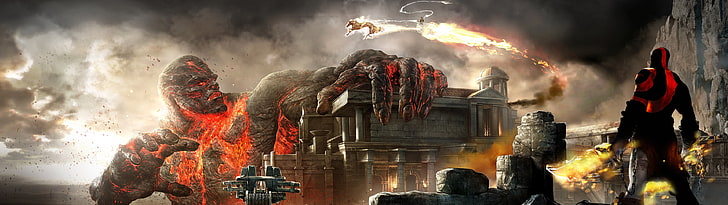 titan deus da guerra carros kratos 3840x1080 jogos de vídeo God of War HD Art, God of War, Titan, HD papel de parede