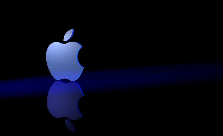 Марка, лого на Apple, компютри, Mac, синьо, Apple, черно, отражение, марка, HD тапет