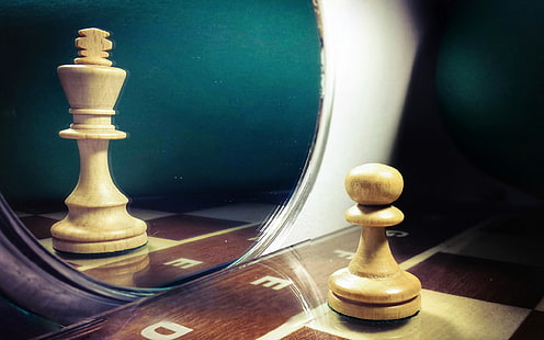 chess, imagination, mirror, board games, reflection, king, HD wallpaper HD wallpaper