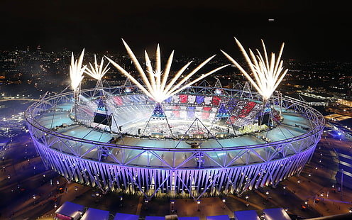 London 2012 Olympics Stadium, fireworks, athletes, ceremony, competition, HD wallpaper HD wallpaper