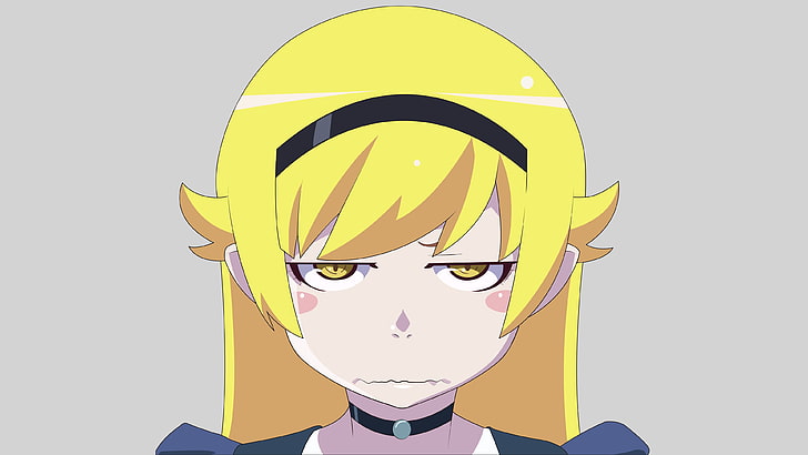 blonde Mädchen Anime Charakter, Monogatari-Serie, Oshino Shinobu, unbeeindruckt, Anime, gelbes Haar, gelbe Augen, HD-Hintergrundbild