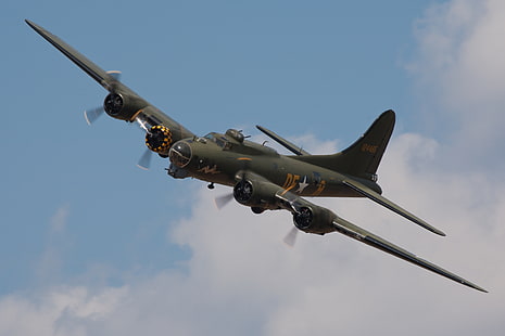 небо, самолет, американский, WW2, тяжелый, металлический, «летающая крепость», четырехмоторный бомбардировщик, Boeing B-17, Flyig Fortress, HD обои HD wallpaper