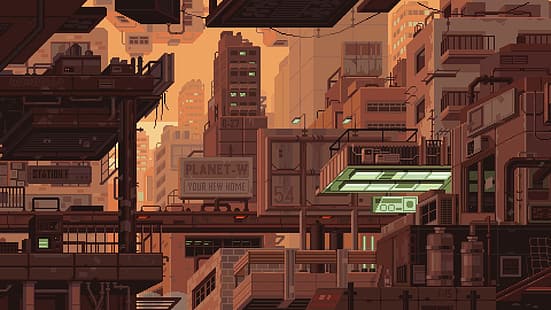 waneella, пиксельная графика, город, городок, HD обои HD wallpaper