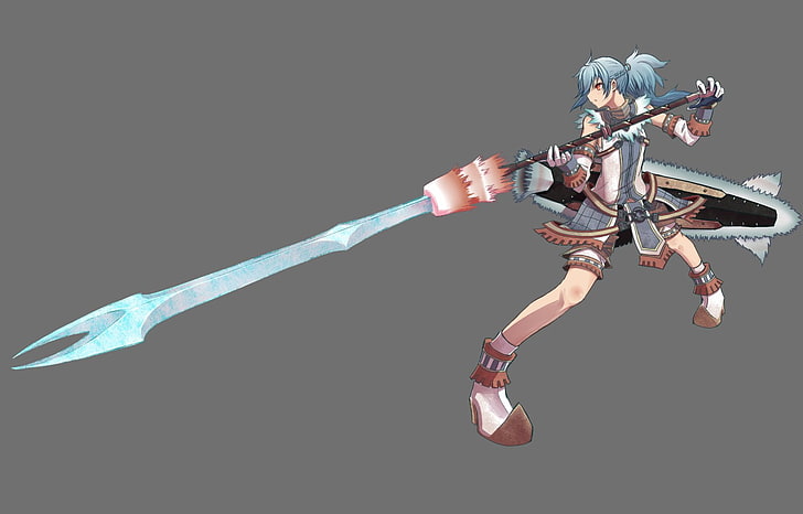 blauhaarige weibliche Anime-Figur mit Schwerttapete, Videospiel, Monster Hunter, Rüstung, Langschwert (Monster Hunter), Frau, HD-Hintergrundbild
